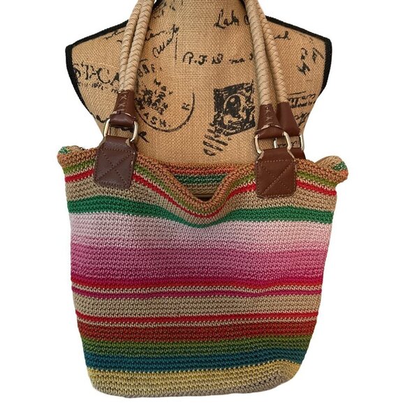 The Sak Handbags - The Sak Cambria Crochet Vintage Rainbow Multicolor Shoulder Tote Handbag